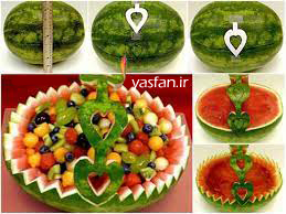 عکس, تزیین های زیبای هندوانه و آموزش ساختن سبد میوه با آن